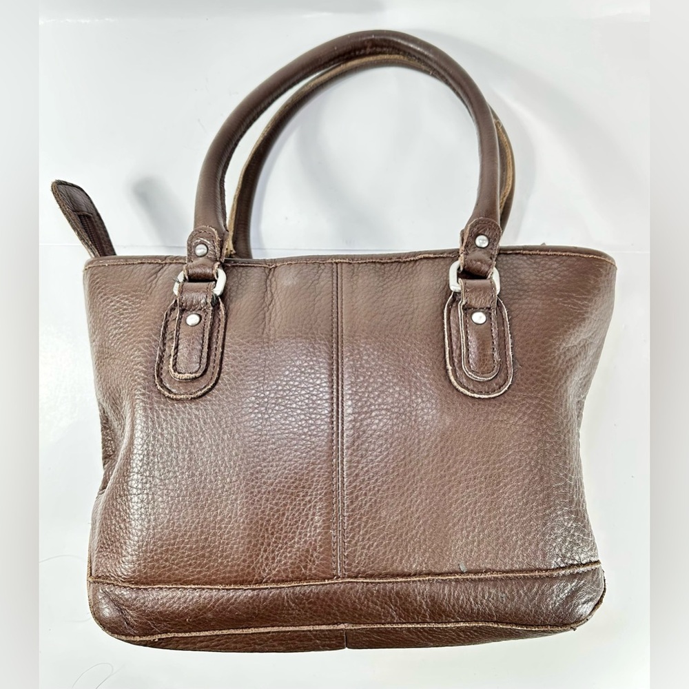 Vintage LL Bean Rich Brown Leather Zippered Tote Shoulder Bag Used Good Cond